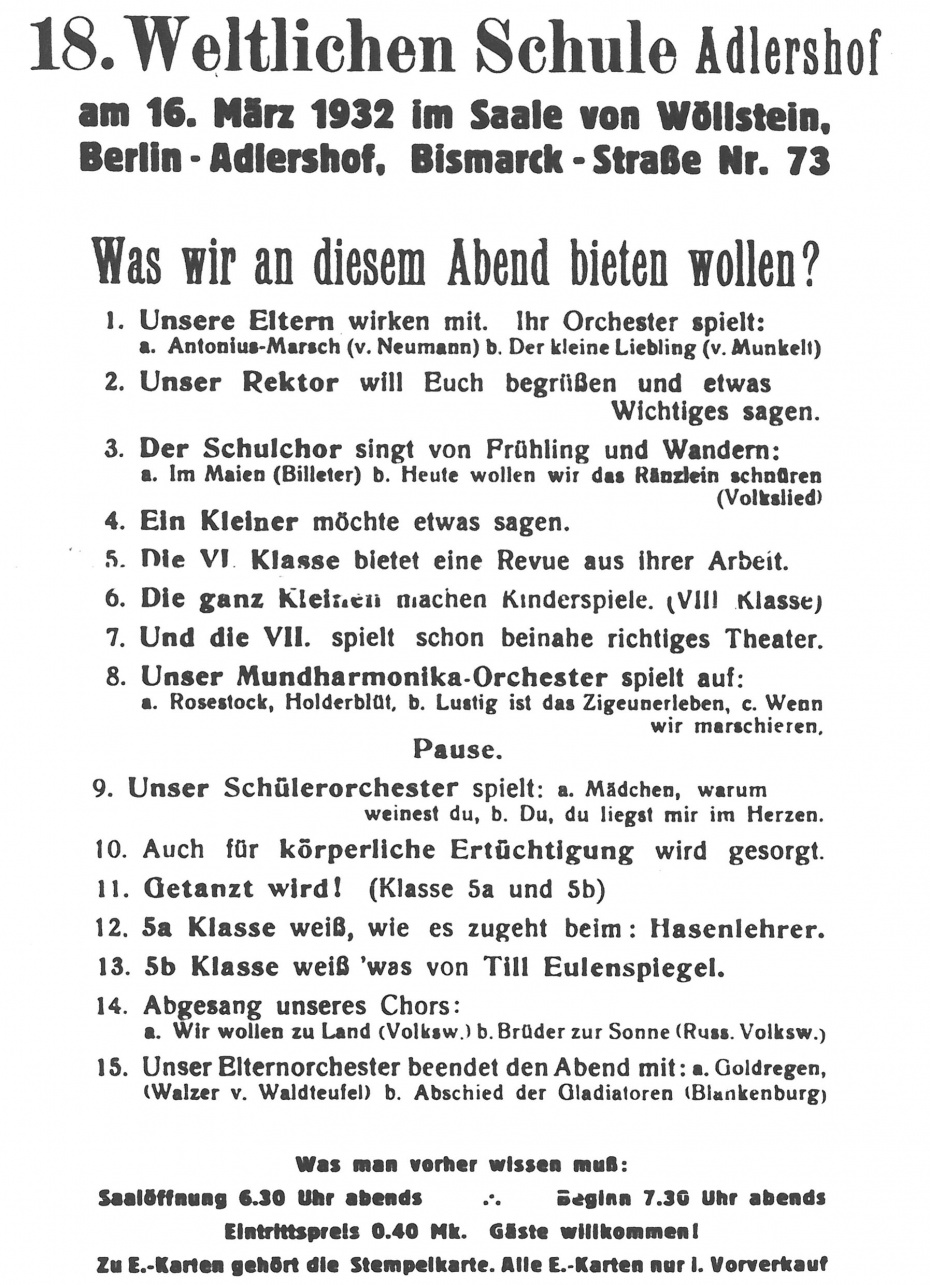 Mit einem Rundschreiben werden Eltern 1932 zum Elternabend eingeladen.