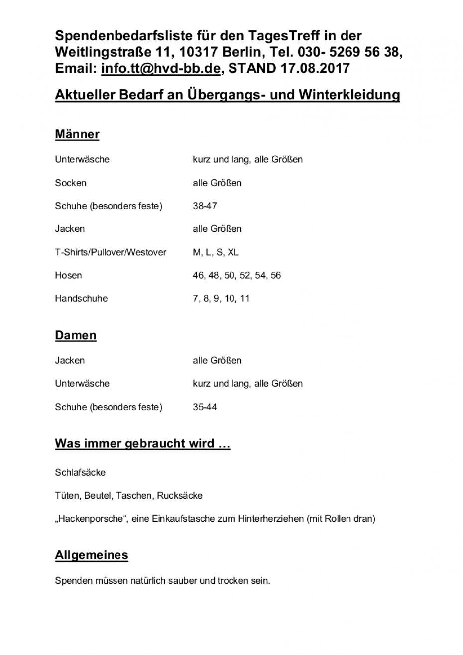 Unsere aktualisierte Spendenbedarfsliste ist da