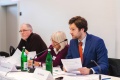 Die Versammlungsleitung bestehend aus unserem Präsidenten und den Vizepräsident_innen behielten bei der Mitgliederversammlung stets den Überblick.